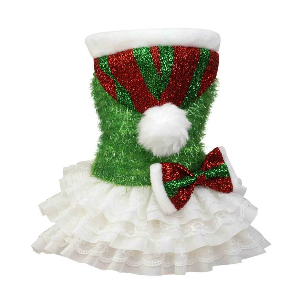 Vestido de lentejuelas de Navidad para mascotas, malla de empalme para perros, torre exterior, fiesta de Navidad, ambiente festivo, sombrero de Navidad con capucha, ropa para cachorros - imagen 5