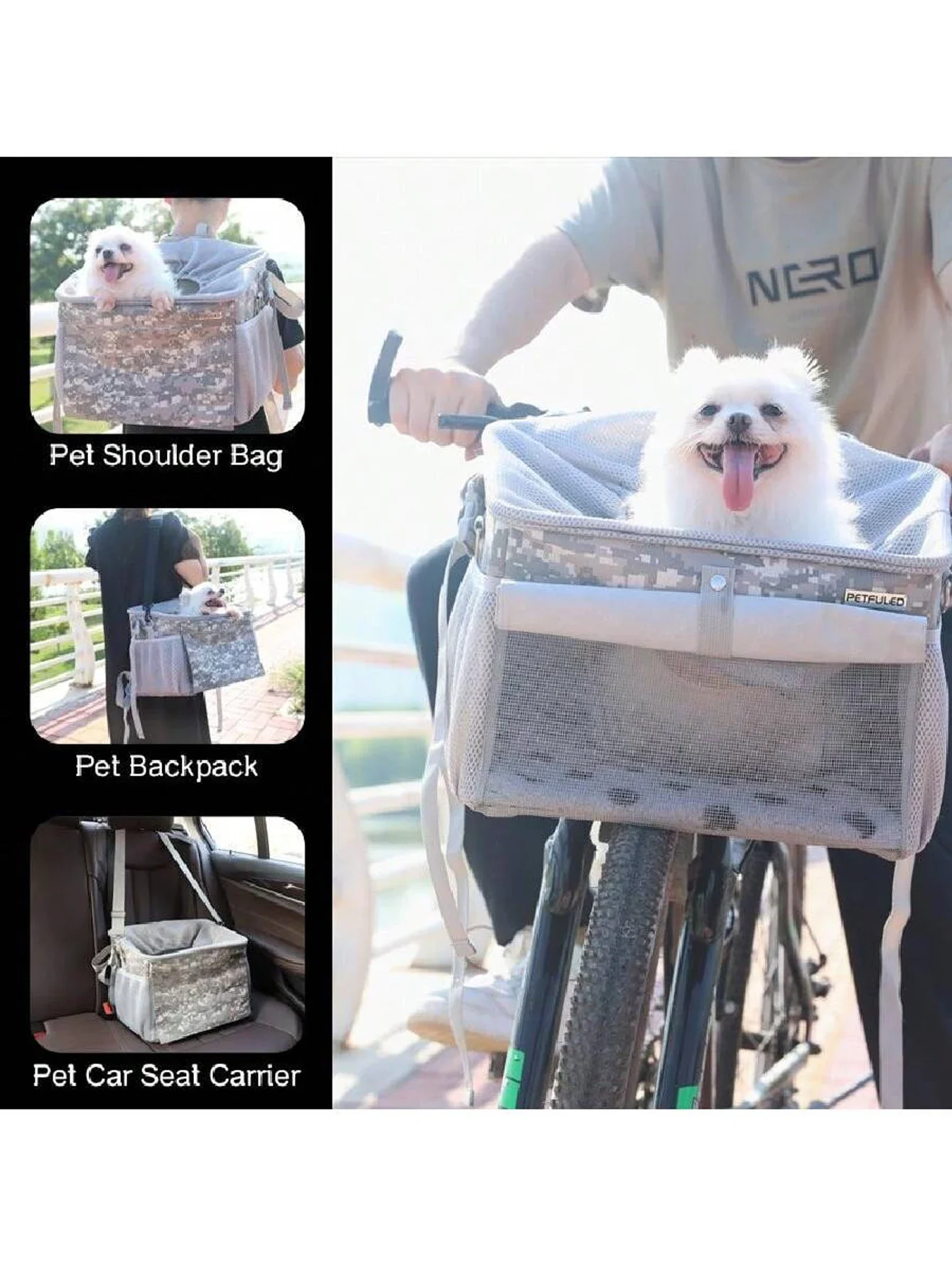 Cesta para bicicleta para perros, cesta para perros para mascotas pequeñas y medianas con malla transpirable, cesta para bicicleta extraíble, cesta para bicicleta con manillar delantero - imagen 3