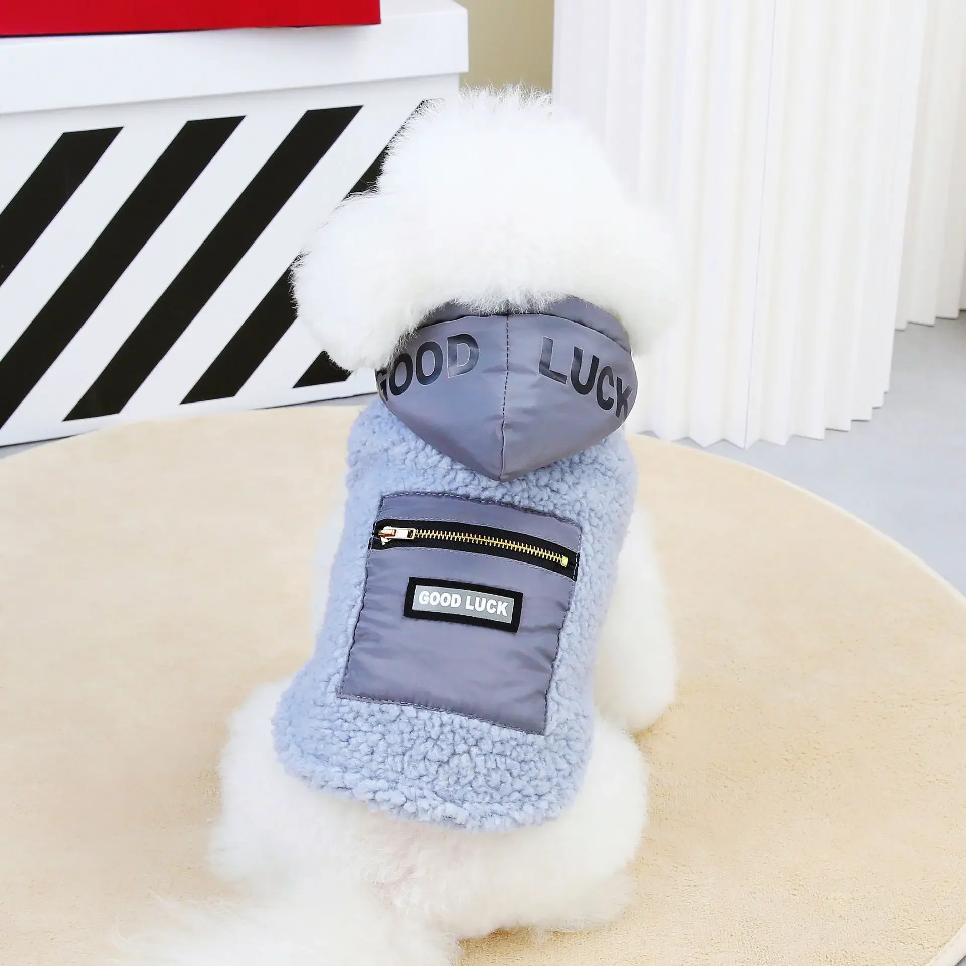 Chaleco de terciopelo de cordero para mascotas, Sudadera con capucha para perros, ropa para mascotas de gato de peluche, Sudadera con capucha con bolsillo para perros pequeños, Otoño/Invierno - imagen 5