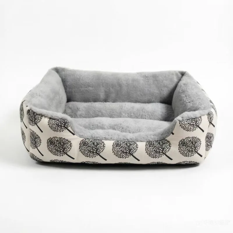 Cama felpa suave para perros y gatos con estampado árbol antideslizante