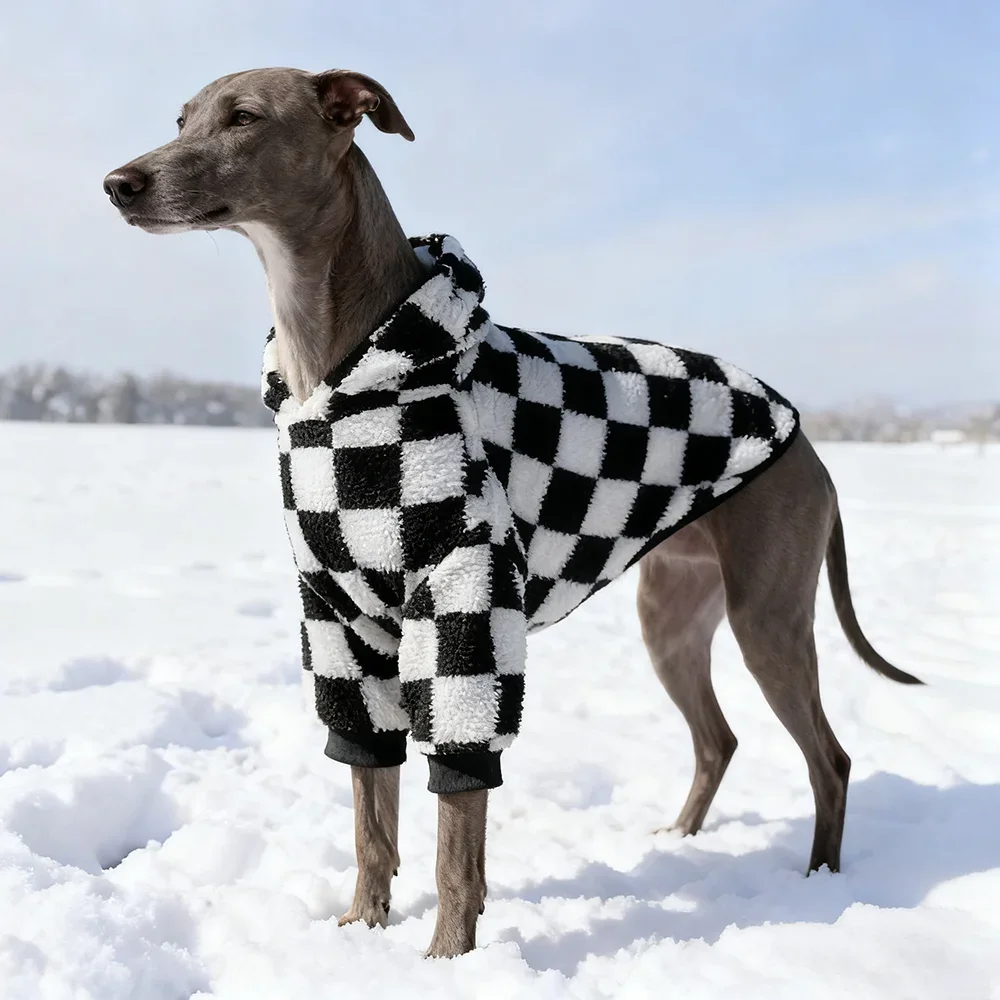 Ropa grande para perros, sudaderas con capucha a cuadros para mascotas, abrigo de lana de galgo italiano Whippet, suéteres de tablero de ajedrez Doberman de invierno, pijamas nuevos 2026 - imagen 3