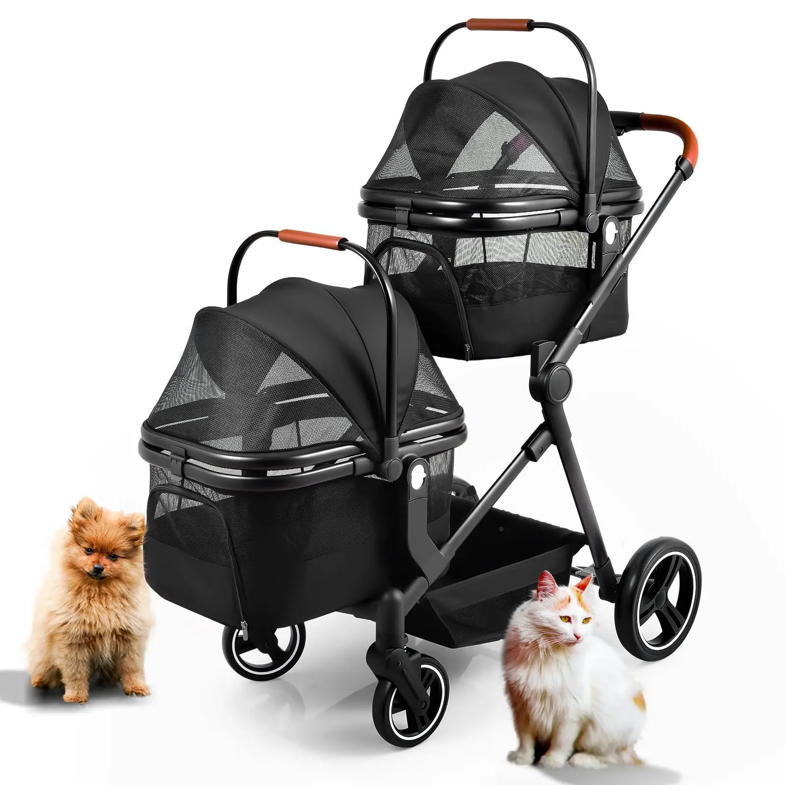 Cochecitos para mascotas de doble capa, ligeros, plegables, perros pequeños y medianos, gatos, cochecitos desmontables, productos para mascotas - imagen 5