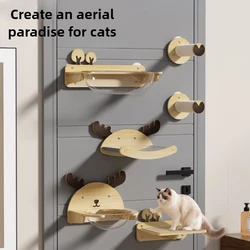 Árbol para gatos montado en la pared con cama, plataforma y rascador