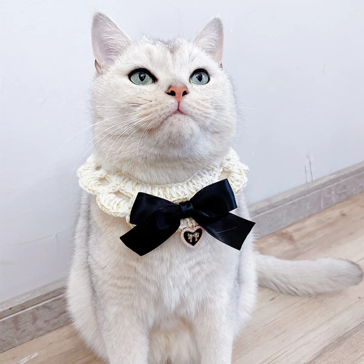 Collar de punto con lazo para mascotas, aro para el cuello con lazo para perro y gatito, gancho de mano, bufanda de lana, accesorios para perros pequeños y cachorros - imagen 3