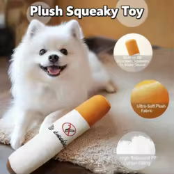 Juguete para masticar perros de peluche chirriante, juguete interactivo para la dentición de cachorros con forma de cigarrillo simulado con relleno de felpa para limpiar los dientes