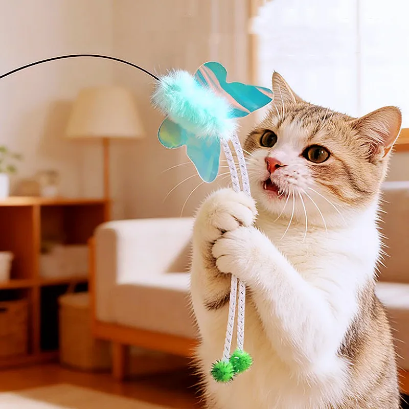 Varita de plumas interactiva para gatos con mariposa y alambre acero - imagen 2