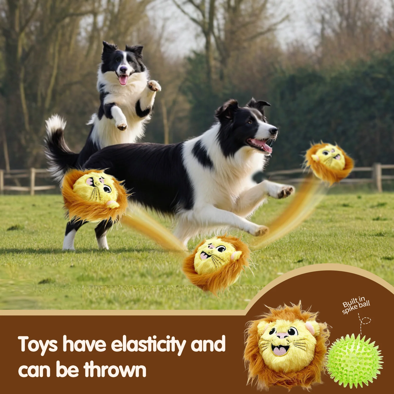 Lindo perro mascota de peluche con bola de púas, juguete con sonido, león amarillo alivia el aburrimiento y acompaña perros de tamaño mediano a grande - imagen 5