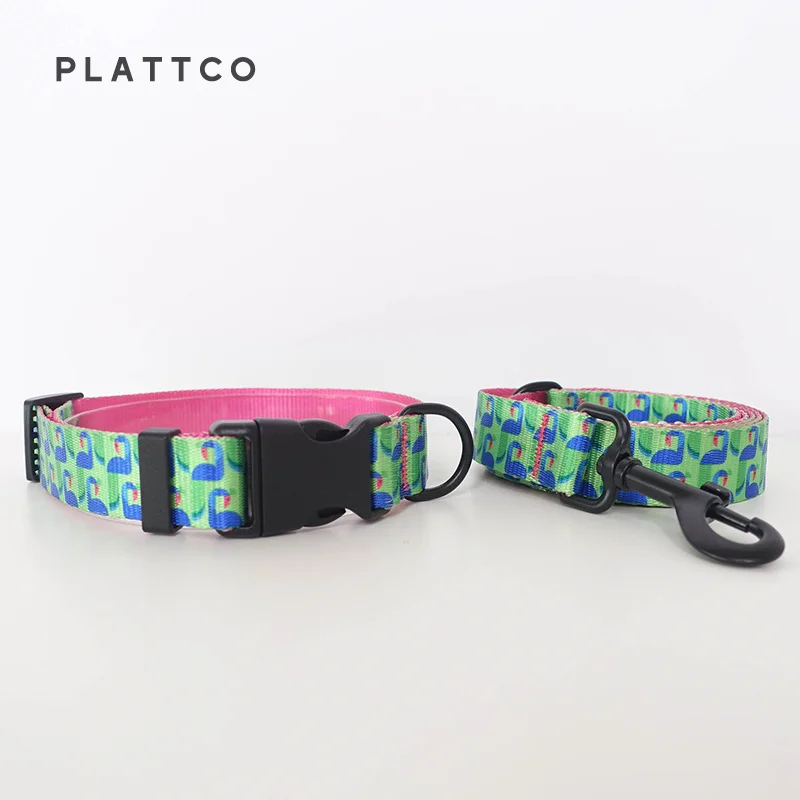 PLATTCO diseño único SLEEPING FLAMINGES respetuoso con el medio ambiente transpirable pajarita collar conjunto de correa grande tamaño mediano PDC314 - imagen 2