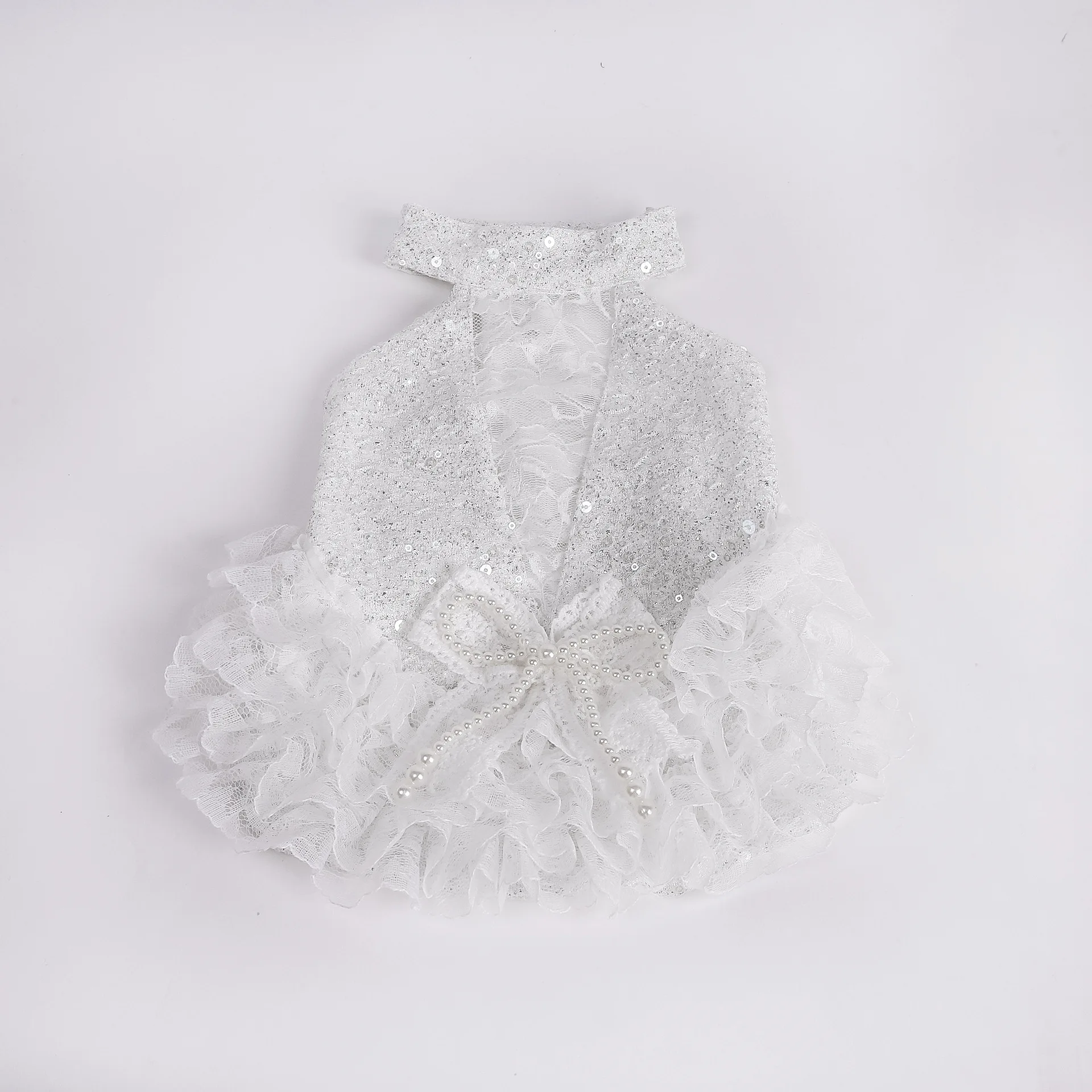 Vestido de novia blanco puro para primavera/verano para mascotas, vestido de princesa para perros, falda con tirantes y lazo, ropa brillante para perros pequeños - imagen 4