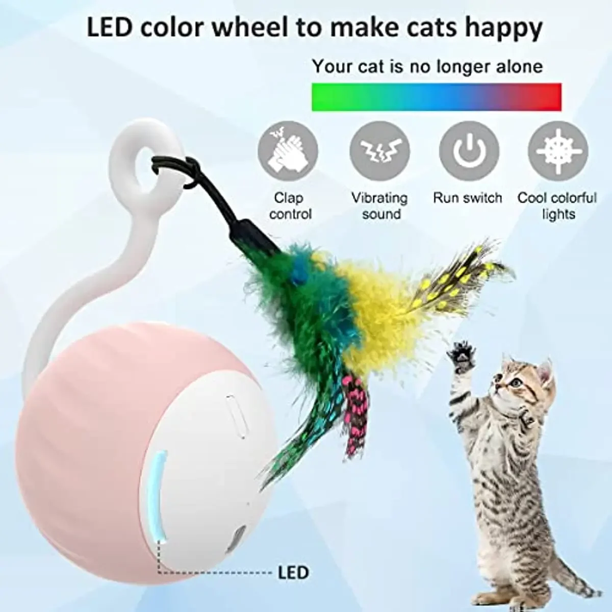 ATUBAN Juguete robótico inteligente para gatos, juguetes para gatos de interior, bola móvil automática con juguetes para gatitos de plumas en paquete. Recargable por USB - imagen 5