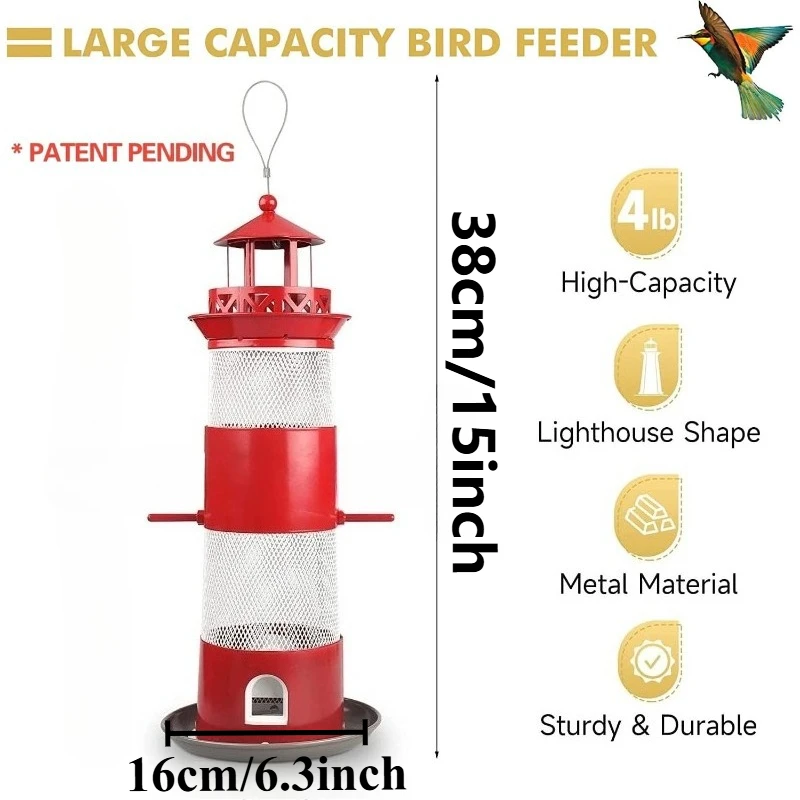 Comederos para pájaros a prueba de ardillas, torre para exteriores, comedero de Metal para pájaros salvajes para colgar en el exterior, perchas de 4 puertos de gran capacidad