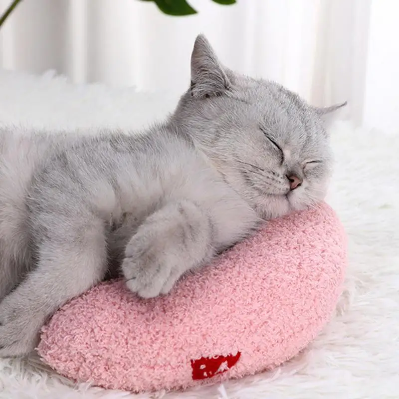 Almohada suave y esponjosa para el cuello de gato, cojín relajante, acogedor, medio Donut, juguete calmante en forma de U para mascotas, Protector de cuello lavable, almohadas para Pupp - imagen 5