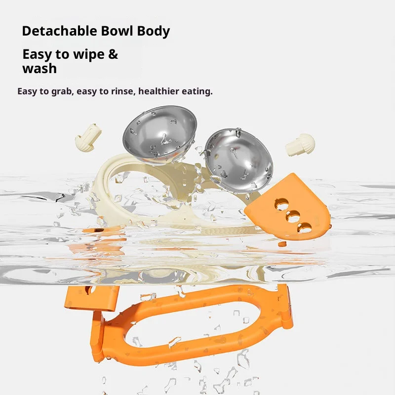 Cuenco para mascotas de altura ajustable con soporte para el cuello, plato doble de acero inoxidable, antideslizante, fácil de limpiar, cuenco para perros y gatos de gran capacidad - imagen 4