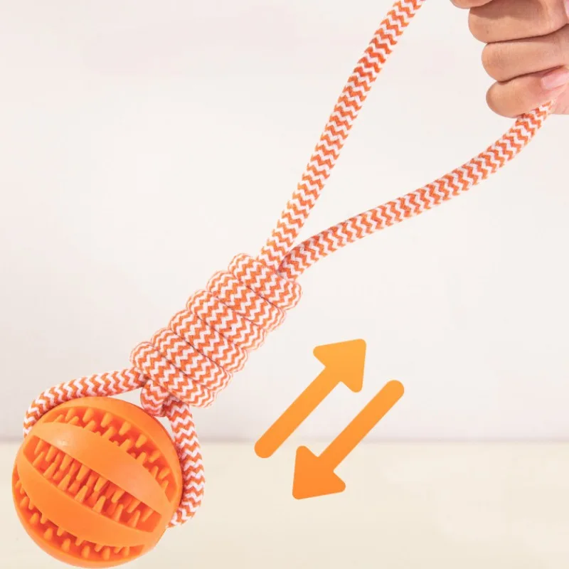 Juguetes de bolas de comida con fugas para perros con cuerda de algodón, juguete interactivo para interiores para mascotas, suministros de juego de molienda de dientes resistentes al masticable de goma para cachorros - imagen 5