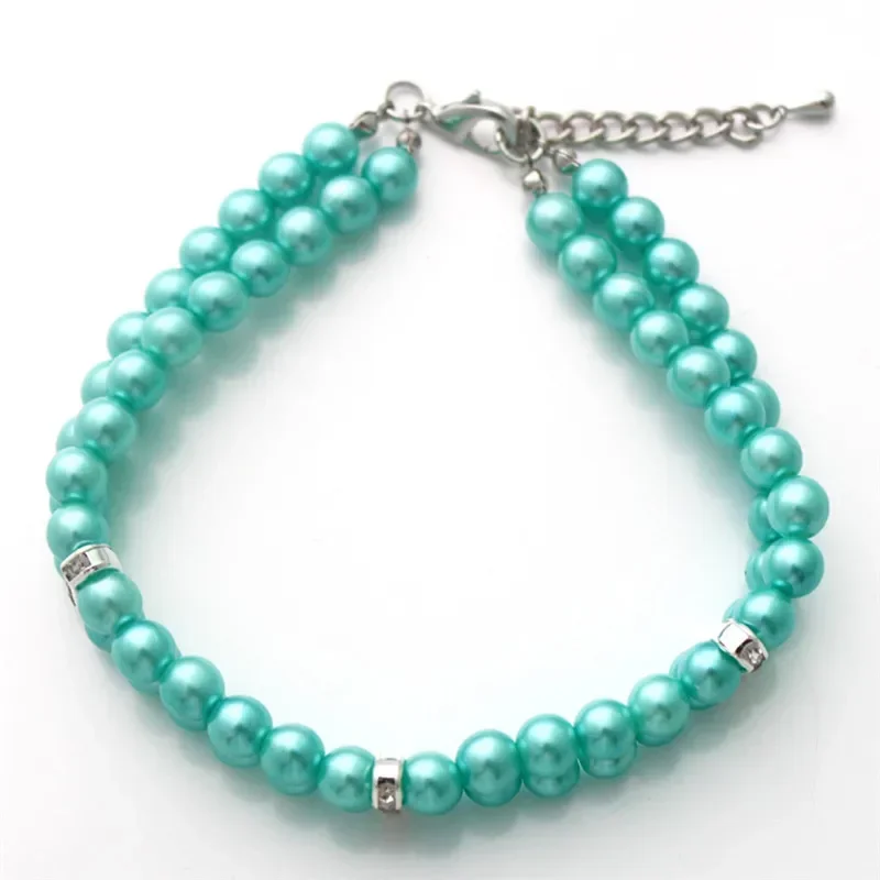 Gargantilla ajustable para perro y cachorro, Collar de 2 filas de perlas para gato, Collar para gato con diamantes de imitación brillantes, joyería de boda, suministros para mascotas - imagen 5
