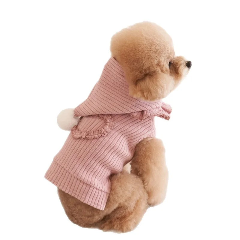 Sudadera con capucha de encaje para mascotas, suéter Base de amor, ropa gruesa para gatos, chaleco para mascotas, sombrero, ropa para cachorros, ropa para perros pequeños, otoño e invierno - imagen 5