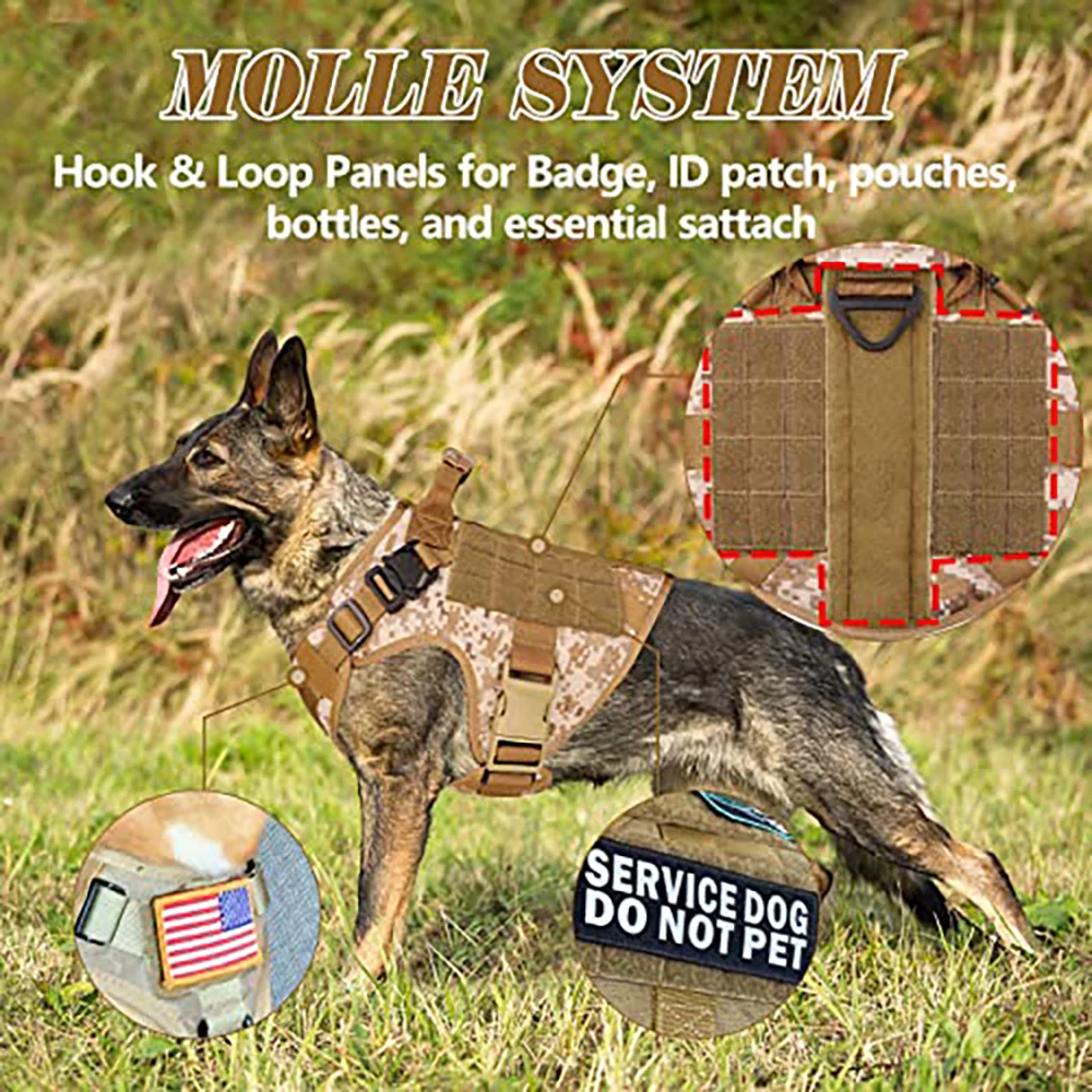 Arnés táctico ajustable para perros, chaleco militar de camuflaje para el desierto, nailon duradero para perros medianos, entrenamiento de trabajo, senderismo, actividades al aire libre - imagen 3
