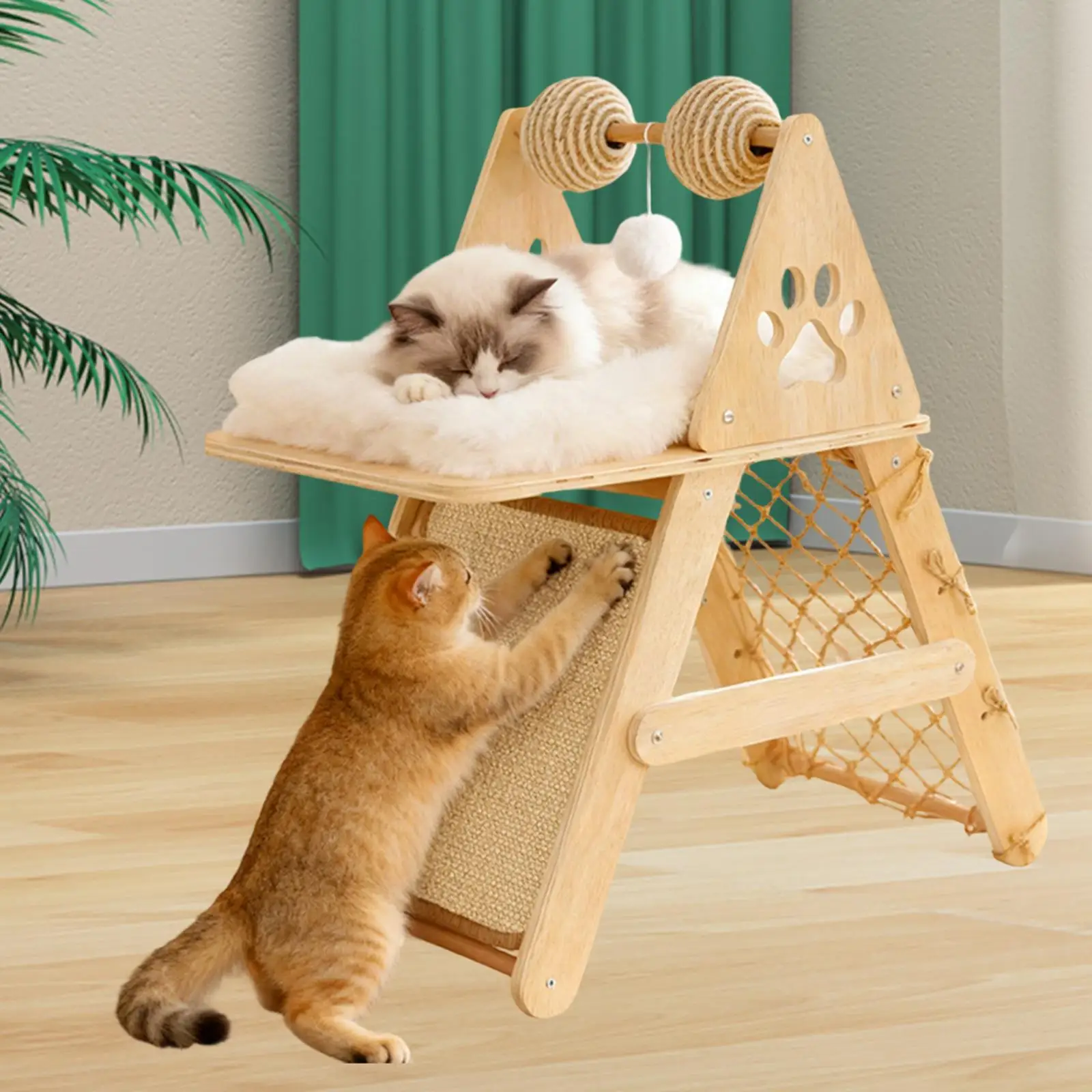 Cama vertical de madera maciza para gatos con rascador y parque juegos - imagen 2