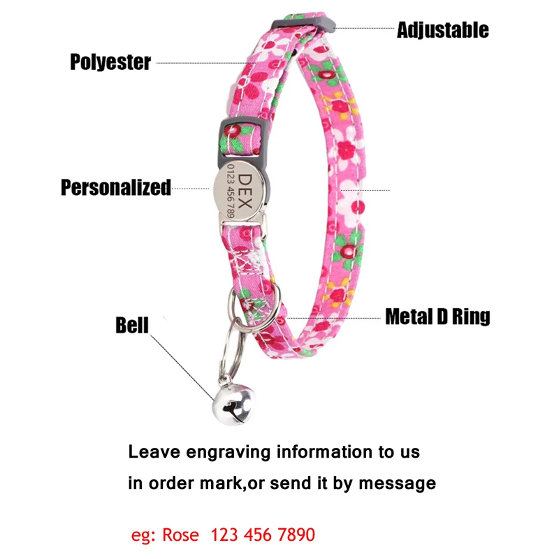 Etiqueta de identificación personalizada para Collar de gato, campana de grabado, separación de seguridad para perros pequeños, Collar ajustable para cachorros y gatitos, suministros para mascotas - imagen 2