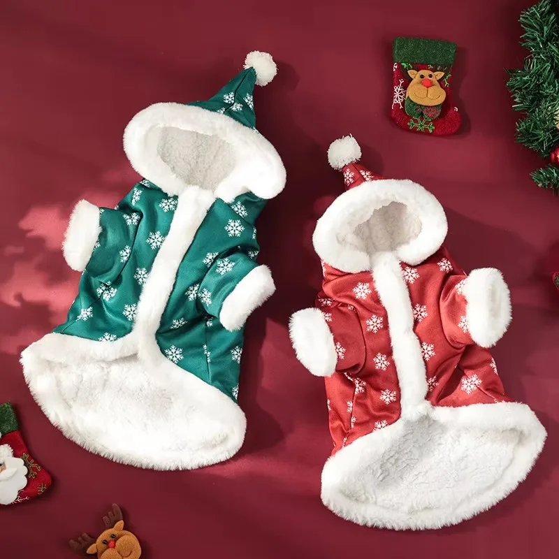 Traje cálido para mascotas para perros pequeños/medianos, abrigo navideño con copo de nieve para perros con capucha, chaqueta de invierno con forro de felpa, - imagen 2
