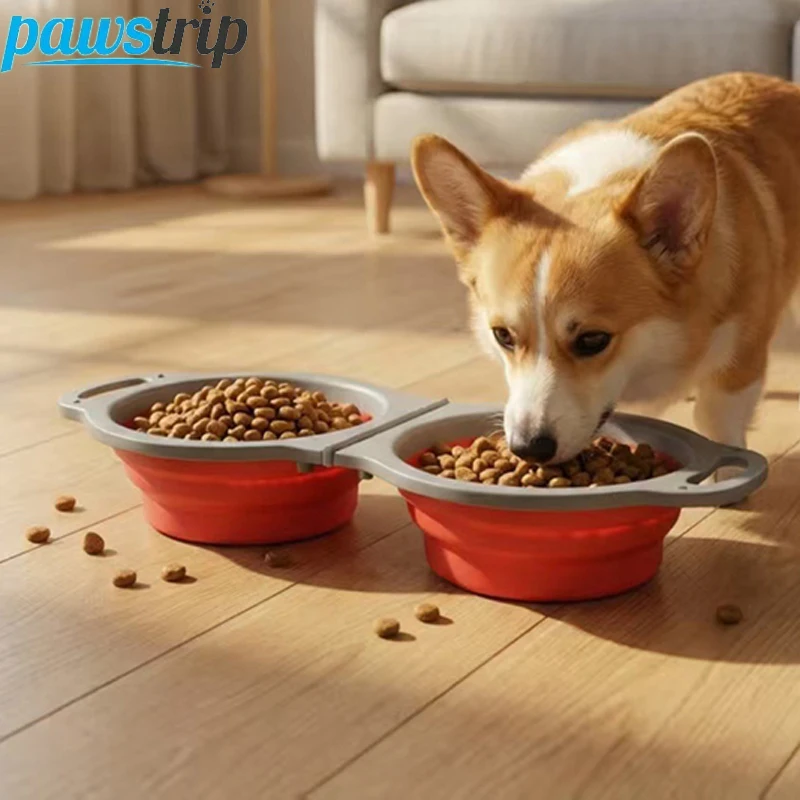 Tazón doble plegable de silicona para perros pequeños portátil - imagen 2