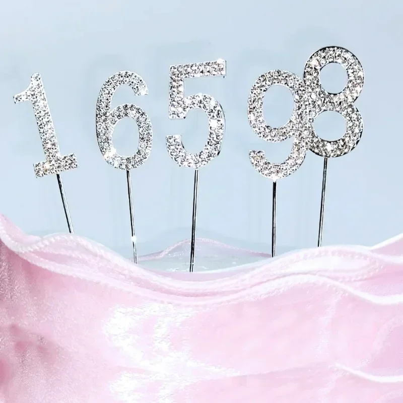 Tarjeta de cumpleaños para niños, Decoración de Pastel de número de cristal, suministros de decoración de fiesta de aniversario de cumpleaños, decoración de boda, 0-9 números - imagen 2