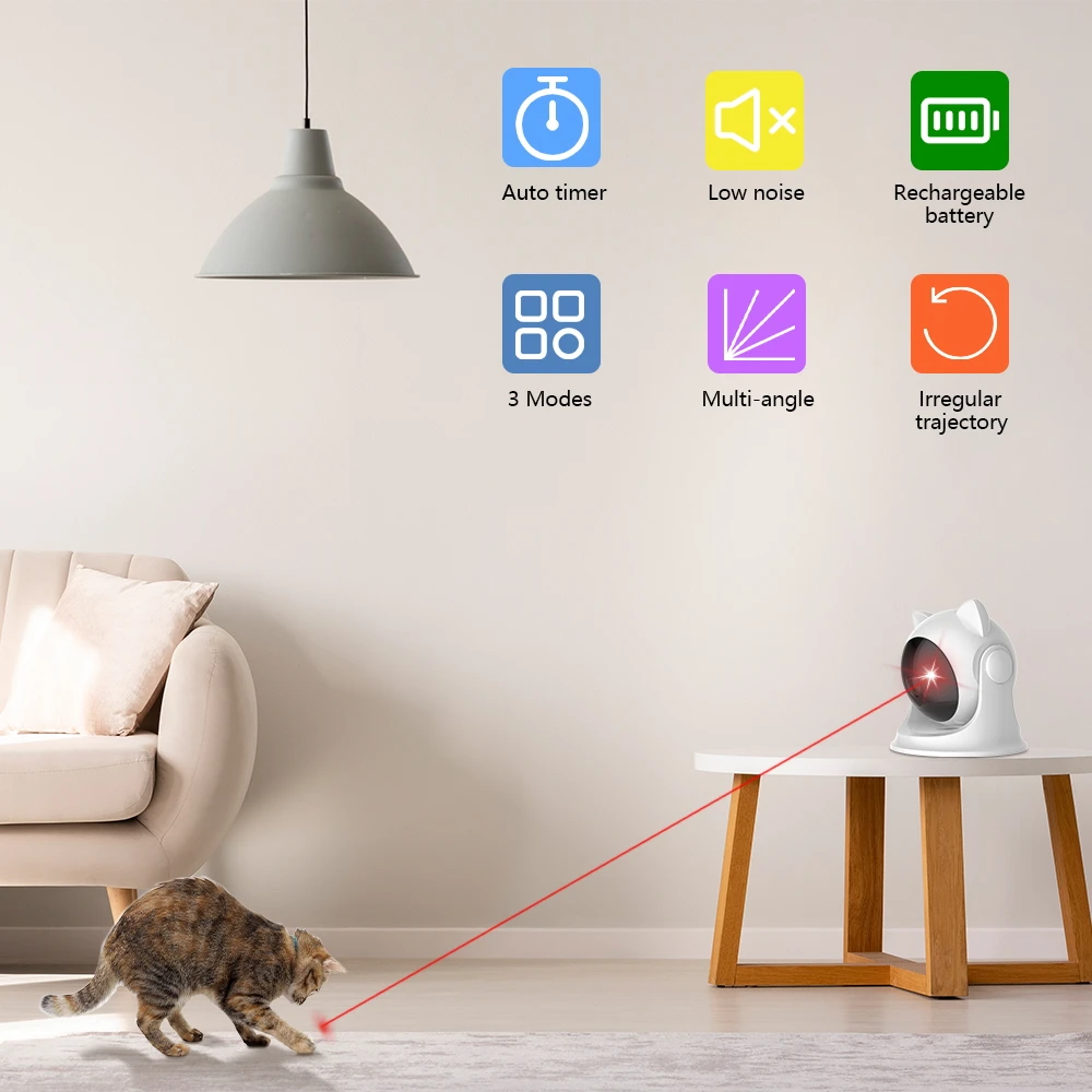 Juguete láser automático para gatos, juguetes interactivos activados al azar con movimiento recargable para gatos de interior/perros/Kittne, modo lento y rápido - imagen 2