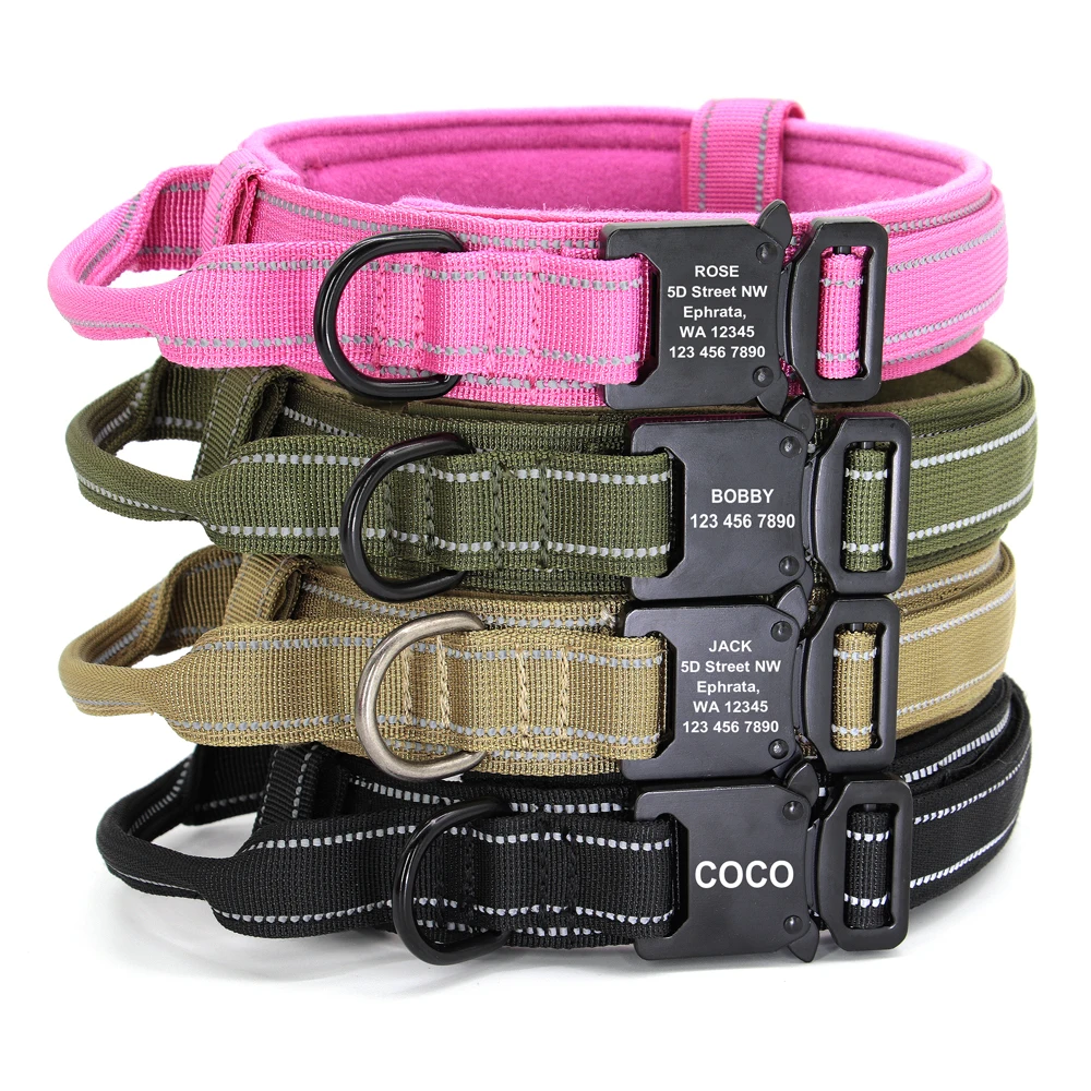 Collar táctico militar personalizado para perros, collares de entrenamiento para perros de nailon duraderos, Collar personalizado para mascotas con mango para perros grandes - imagen 4