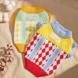 Suéter de punto para perro de invierno, ropa cálida y suave para perro, cuello alto para cachorro, suéter con estampado bonito para gato, jerséis para mascotas, trajes de Yorkshire