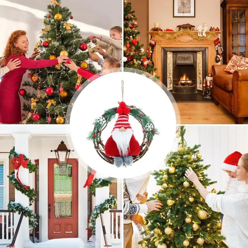 Corona de Navidad de Gnomo, decoración de ventana de Navidad, corona de puerta hecha a mano para pared, chimenea, granja - imagen 5