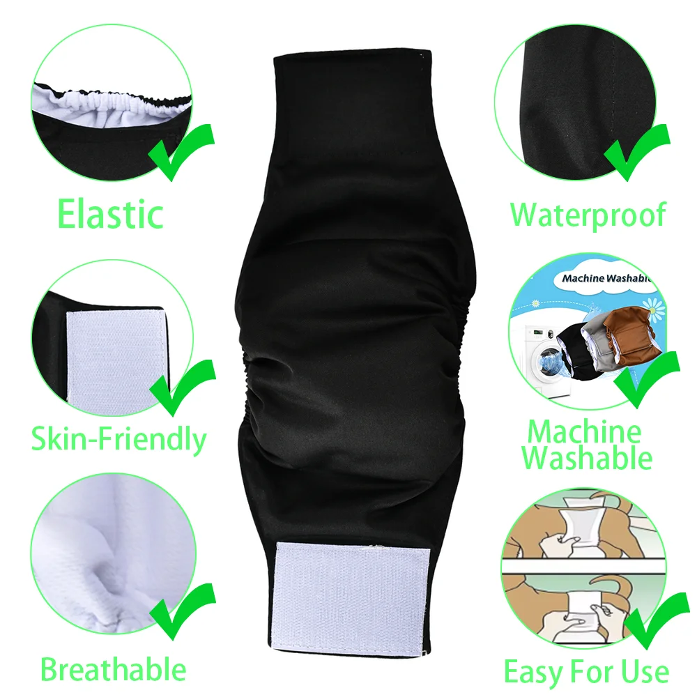 Pañales reutilizables para perros varones, bandas lavables para el vientre para mascotas para perros pequeños y medianos, envolturas elásticas ajustables, pañales para cachorros, Bulldog Pug, 3 uds. - imagen 2