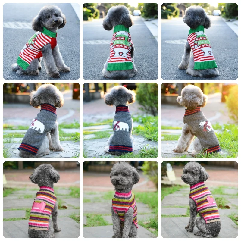 Ropa de punto para perros a la moda, suéter cálido de invierno para perros, disfraces navideños para cachorros, bonito estampado de gato, cuello alto, jerseys para mascotas Chihuahua - imagen 2