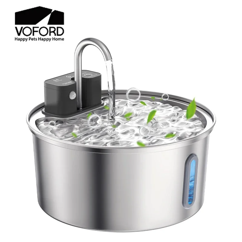 VOFORD 3.2L fuente de agua automática de acero inoxidable para gatos 4000mAh dispensador de agua inalámbrico para gatos dispensador de bebedero de agua para mascotas