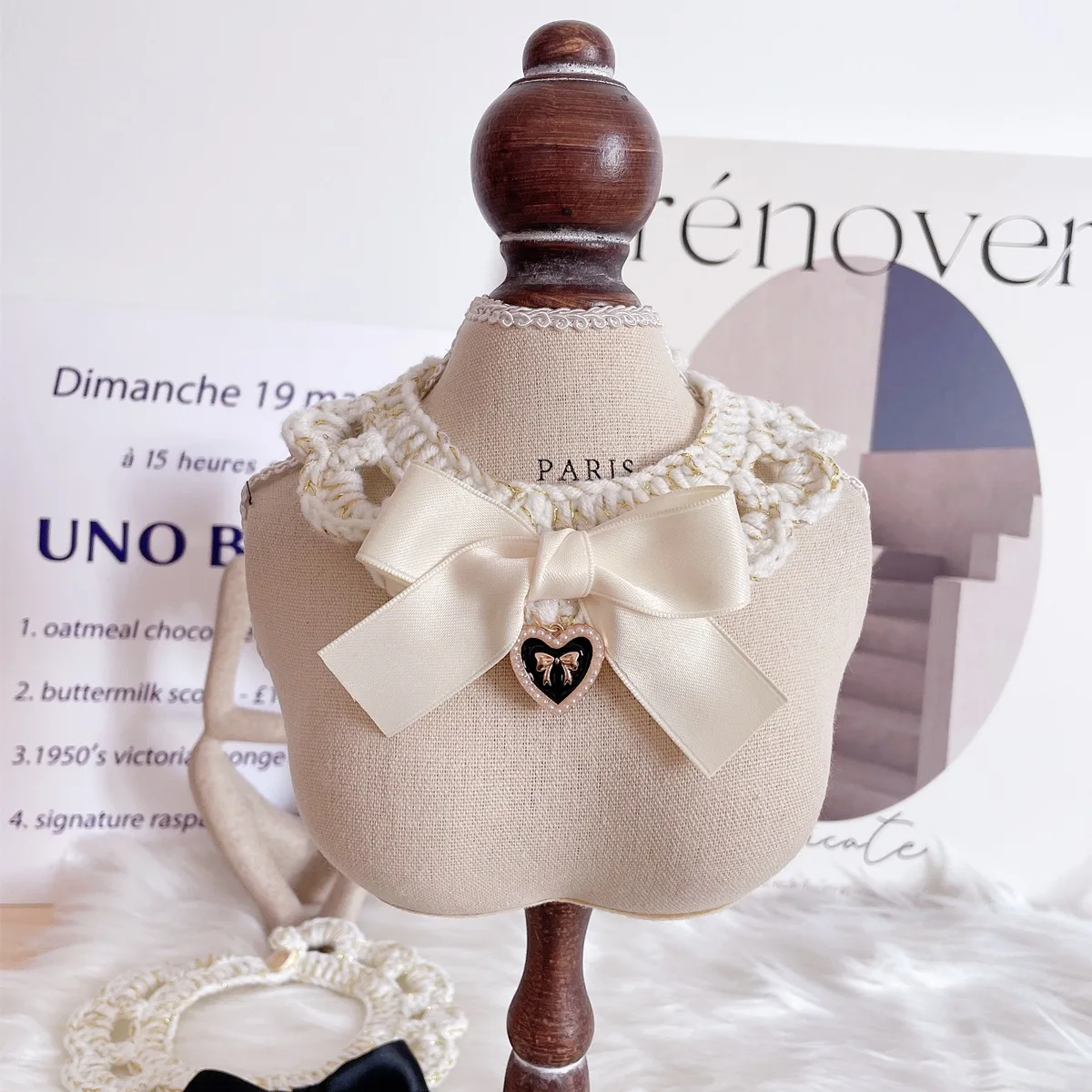 Collar de punto con lazo para mascotas, aro para el cuello con lazo para perro y gatito, gancho de mano, bufanda de lana, accesorios para perros pequeños y cachorros - imagen 4