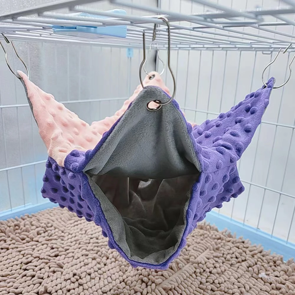 Cama colgante cálida para mascotas, hamaca doble gruesa con empalme de Color contrastante para ardilla voladora, conejillo de indias, accesorios para jaulas para mascotas, invierno - imagen 4