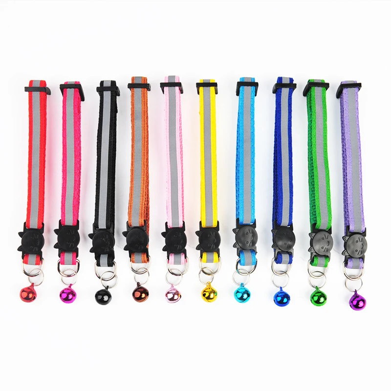 Collar de nailon para mascotas, Collar reflectante de seguridad nocturna para perros y gatos, Collar ajustable para mascotas, cabeza de gato de dibujos animados, correa colorida para mascotas con campana - imagen 5