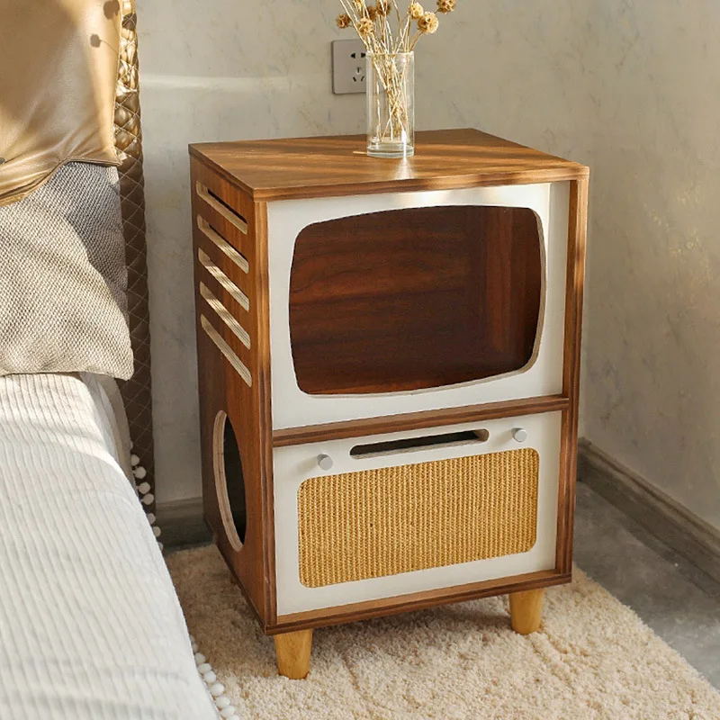 Cama nido de gato Retro de doble capa, mesita de noche, dormitorio, nido de gato, rascador creativo, ocultando gatos, suministros para anidar mascotas - imagen 4