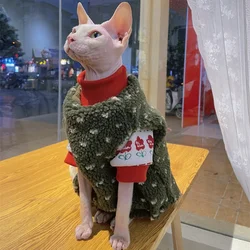 Traje navideno para gatos Sphynx y Devon Rex - sueter verde y rojo