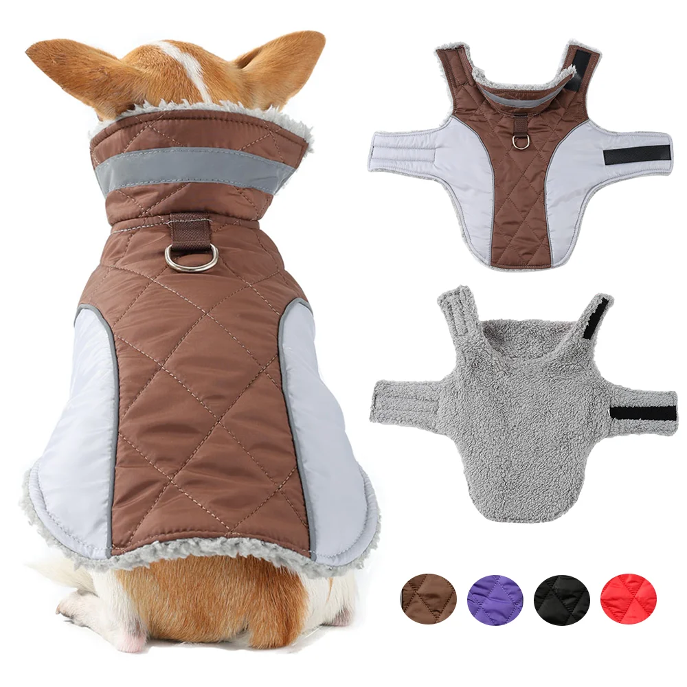 Chaleco de lana para mascotas, abrigo con anillo en D, ropa a cuadros para perros pequeños y medianos, Parka cálida de cuello alto para perros, trajes de Yorkshire para invierno