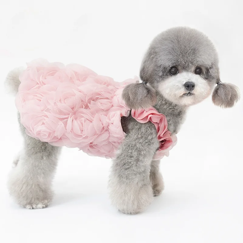 Vestido de Boda de Princesa para perro de lujo, vestido rosa para cachorro de Pomerania Yorkshire, falda, ropa de primavera y verano, 2 colores - imagen 4