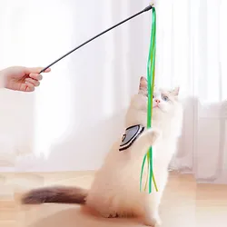 Juguete interactivo de plumas y borlas para gatos – palo con sonido