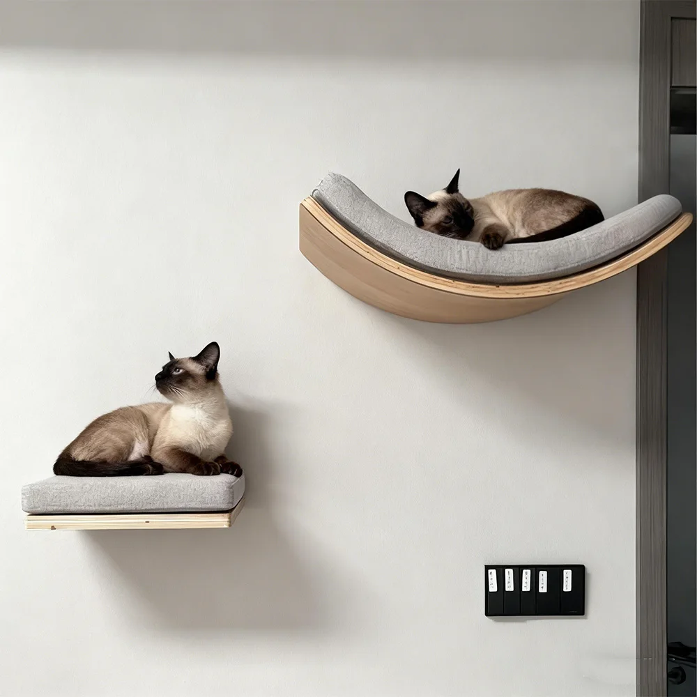 Sistema de muebles de pared para gatos, perchas de madera para gatos, postes rascadores de Sisal y hamaca, parque infantil para gatos montado en la pared para escalar gatitos - imagen 3