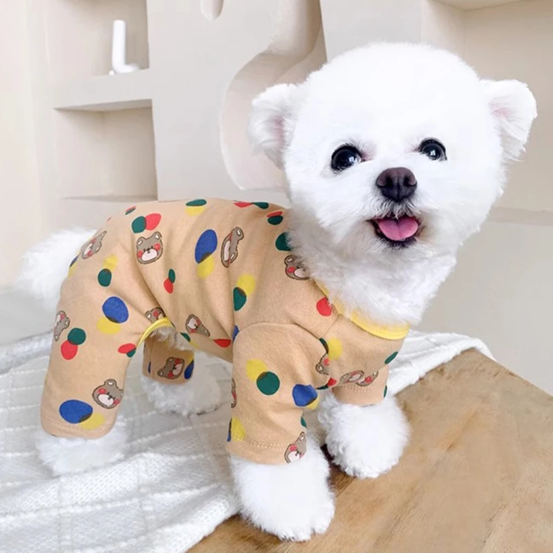 Pijamas finos para perros, ropa para perros de primavera y otoño, mono con estampado de oso y puntos, abrigo para cachorros, camisas para perros Chihuahua Bichon - imagen 4