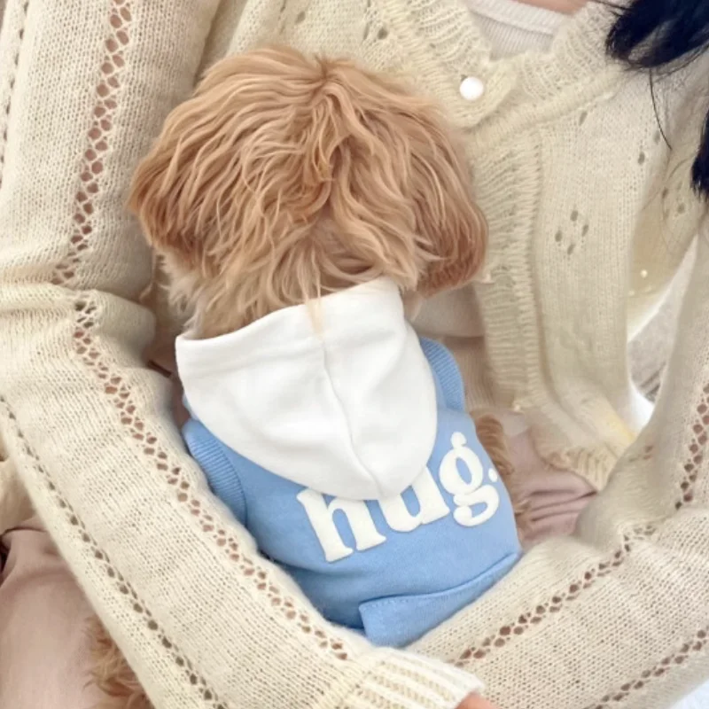 Sudaderas con capucha con estampado de letras para perros, ropa sólida a la moda para perros, jerséis para cachorros de otoño, sudaderas suaves y cálidas para gatos, sudaderas con capucha para mascotas, disfraces de Bichon - imagen 3