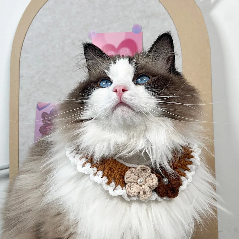 Collar de gato, bufanda tejida para perro, toalla de baba, Collar de lana, decoración de fotos de perro pequeño, bufandas hechas a mano, accesorios para perros - imagen 3