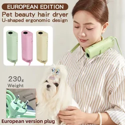 Secador de pelo para mascotas de alta potencia de edición europea, silencioso, para colgar en el cuello, máquina para tirar el pelo para el cuidado de perros, secado rápido, belleza
