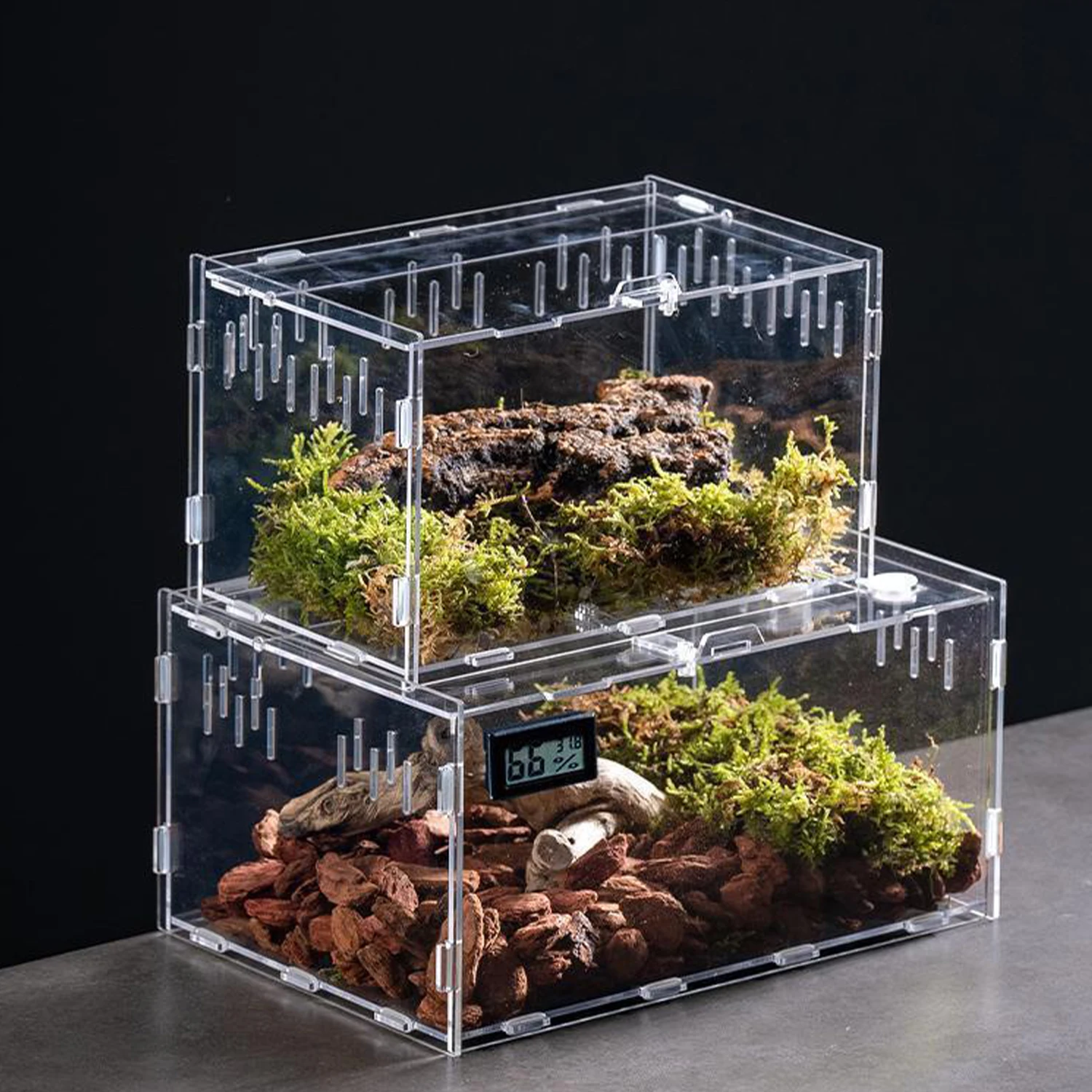 Caja de cría antiescape para reptiles, tanque anfibio transpirable transparente acrílico para tortuga, araña, lagarto, serpiente, Rana, jaula para reptiles