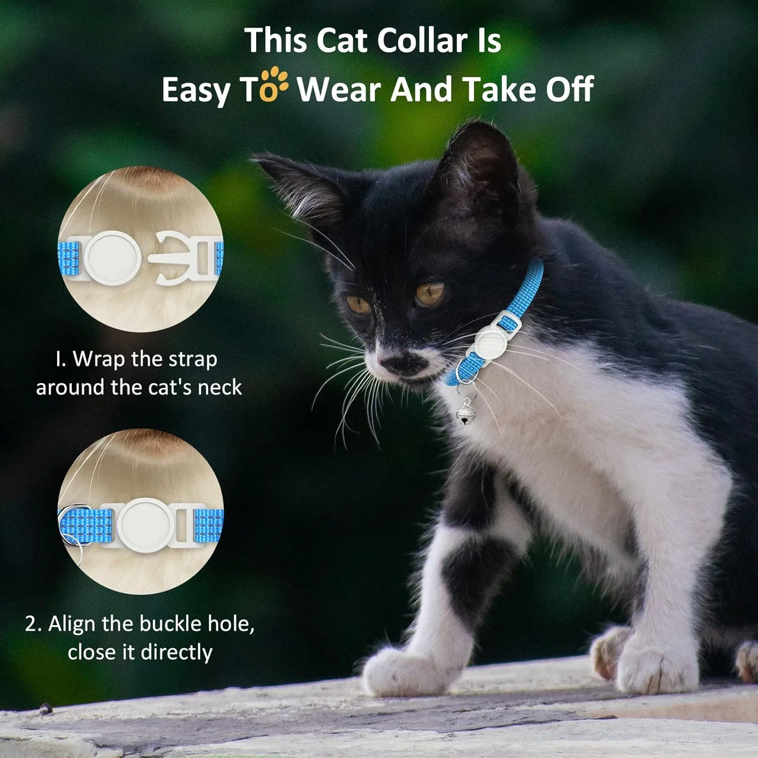 Paquete de 5 collares para gatos con campana, accesorios para gatos, collares reflectantes ajustables para mascotas con campanas, collar pequeño para gatos para gatitos - imagen 2