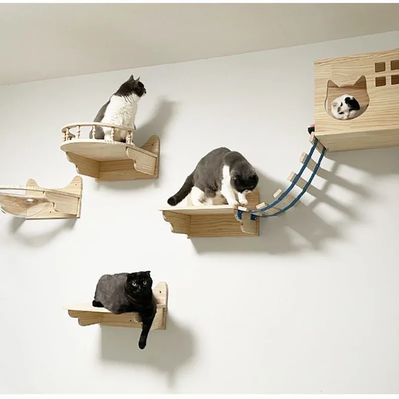 Hamaca de madera montada en la pared para gatos, nido para gatos, casa para gatos y cama colgante para gatos, diferentes tipos para mascotas, perca para dormir y descanso, 1 unidad - imagen 2