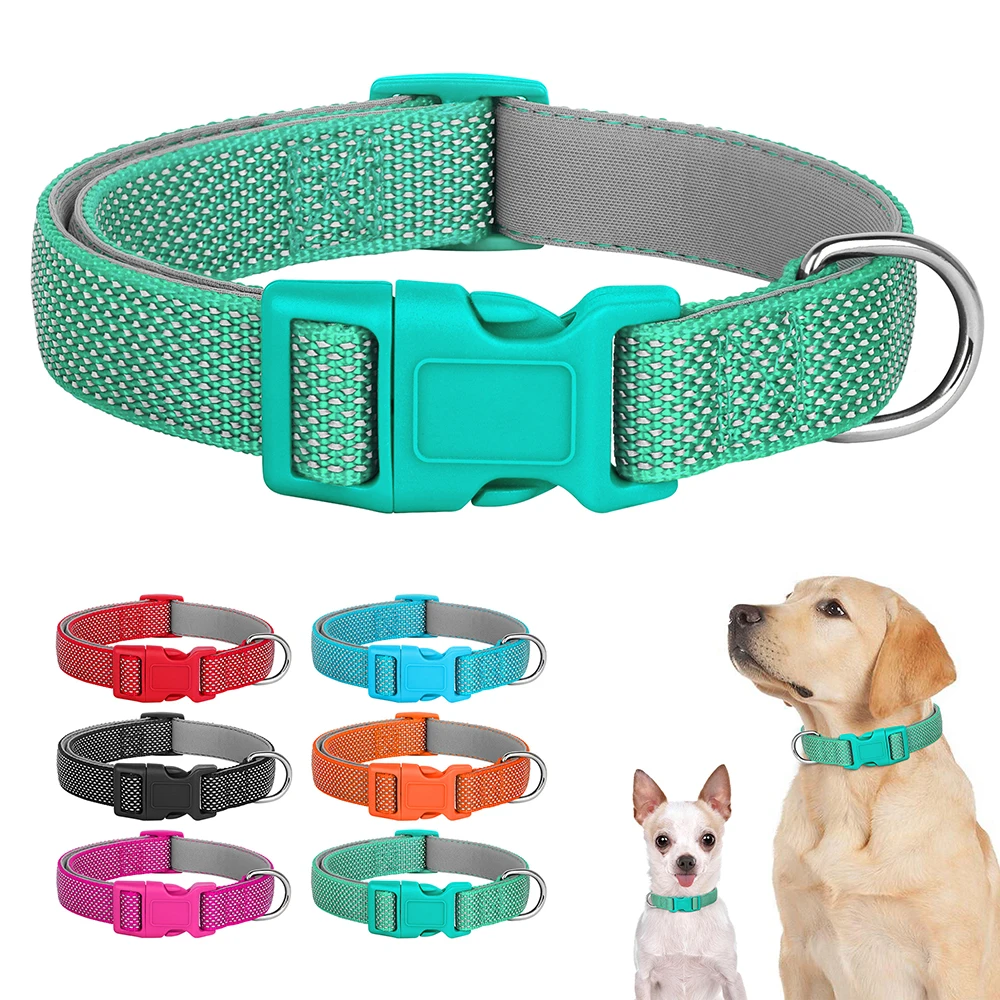 Collar reflectante para perro, 6 colores, collares de nailon transpirable para perro, collares ajustables para cachorros para perros pequeños y medianos, Pug
